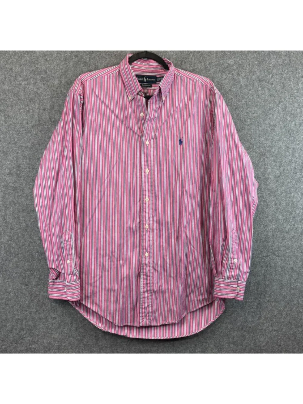Ralph Lauren Mens 15-1/2 Classic Fit Button-Down Shirt Pink Striped Long Sleeve